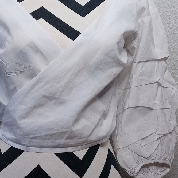 Revolve Bardot Puff Sleeve Wrap Crop Top - Picture 6 of 15